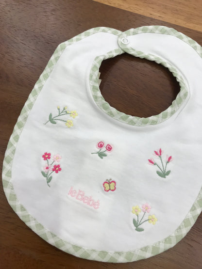 Bavetta Le Bebè in cotone con fiori ricamati sul davanti
