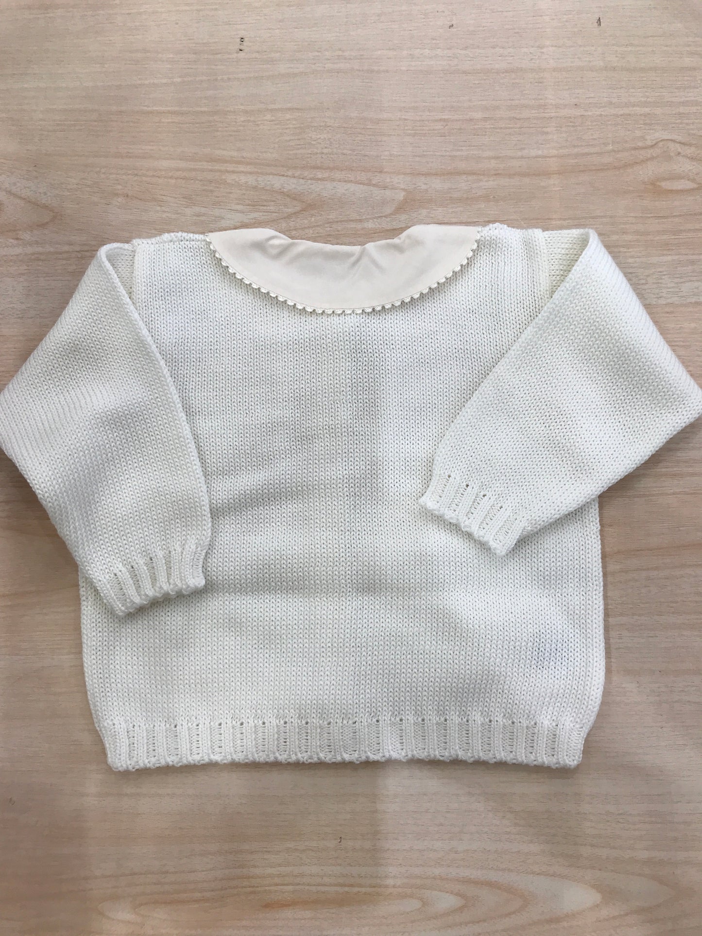 Cardigan Biebi panna traforato con bottoncini e colletto smerlato rosa chiaro