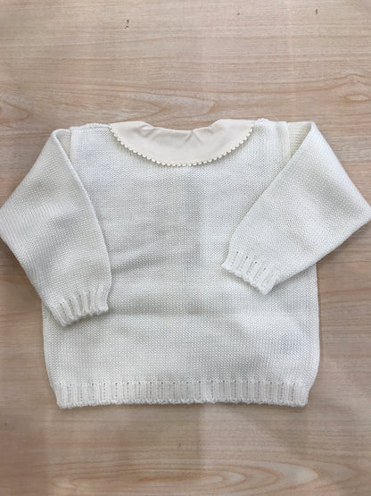 Cardigan Biebi panna traforato con bottoncini e colletto smerlato rosa chiaro