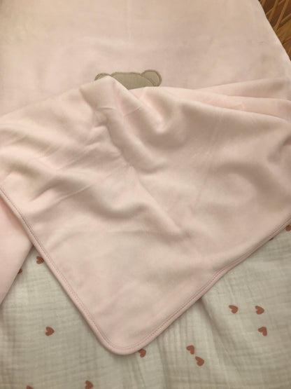 Coperta Baby Gi in ciniglia rosa con orsetto con fiocchetto rosa