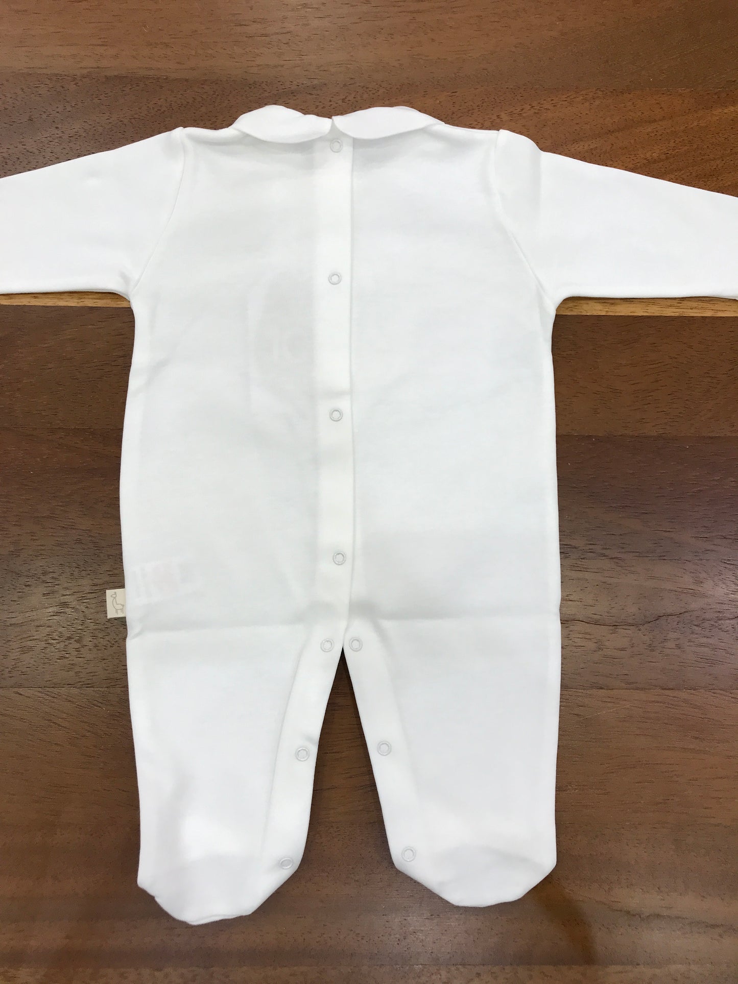Tutina Baby Gi panna in cotone manica lunga gamba lunga con piedini con orsetto ricamato sul davanti