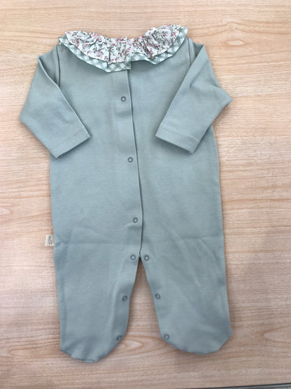 Tutina Baby Gi in cotone manica lunga gamba lunga con piedini decorati con fiori collo con doppia rusche a quadretti e floreale