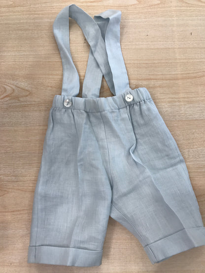 Pantalone Colibrì in lino celeste con bretelle