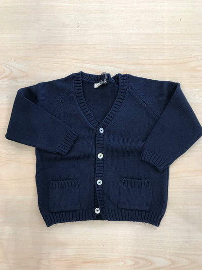 Cardigan Jo Milano in filo blu scuro con bottoncini sul davanti e piccole tasche