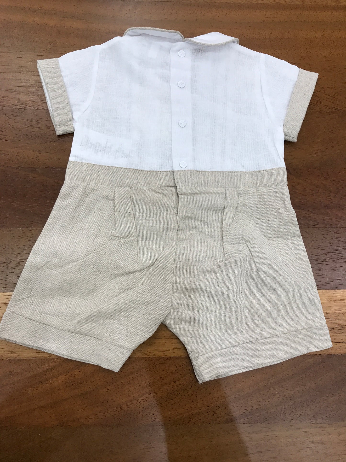 Pagliaccetto Nanan in lino mezza manica collo tondo beige e bianco