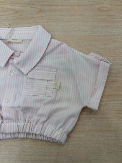 Camicia Baby Gi in cotone mezza manica bianca e rosa a sbuffo