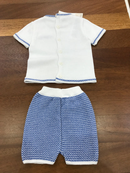 Completo Paz Rodriguez in filo due pezzi bianco e blu mezza manica con finta tasca sul petto pantalone corto
