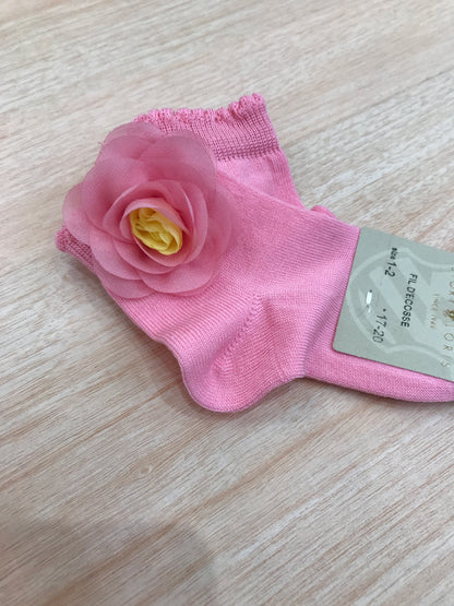 Calzino Story Loris in filo fucsia con applicazione di fiore