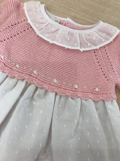 Abito PCS con corpetto in filo manica lunga con rusche ricamata con culotte con pois