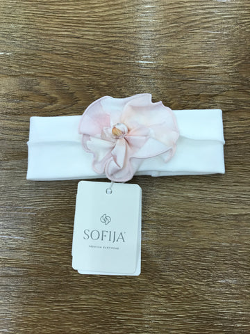 Fascia Sofija in caldo cotone con camelia rosa in rilievo e piccoli strass