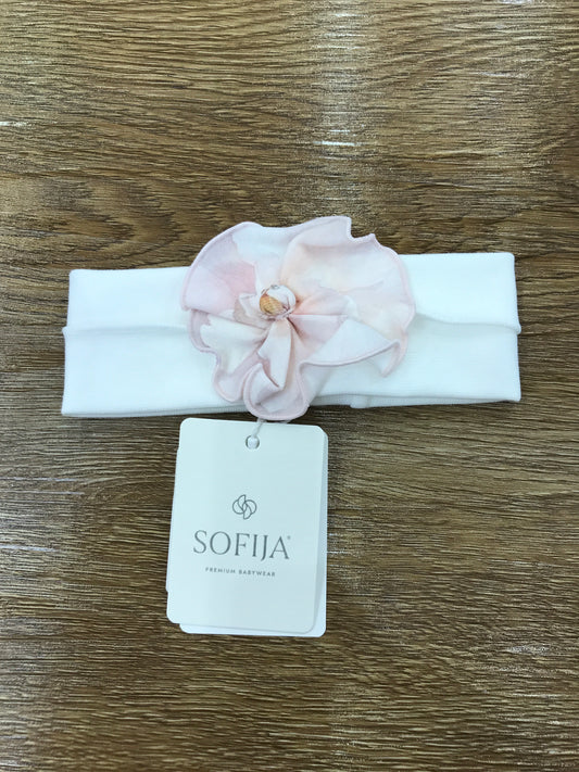 Fascia Sofija in caldo cotone con camelia rosa in rilievo e piccoli strass