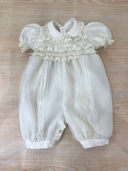 Pagliaccetto Piccola Giuggiola in organza in seta manica a sbuffo con applicazioni di valancienne e corpetto rifinito con valancienne
