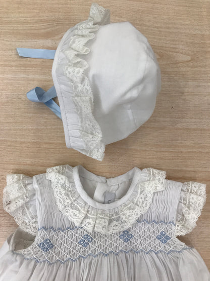 Abito Belan in lino mezza manica con pizzo colletto in pizzo con corpetto lavorato con ricami