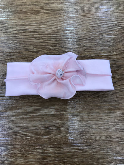 Fascia Sofija in cotone rosa con camelia in rilievo con strass