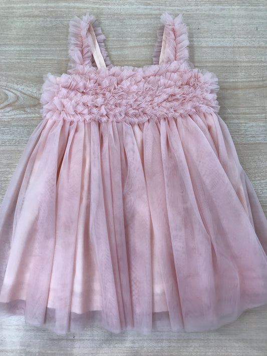 Abito Fofettes in tulle rosa con bretelle e corpetto arricciato