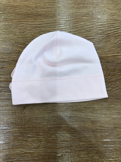 Coordinato Sofija in caldo cotone rosa mussola con cappellino e tutina intera decorati da camelie