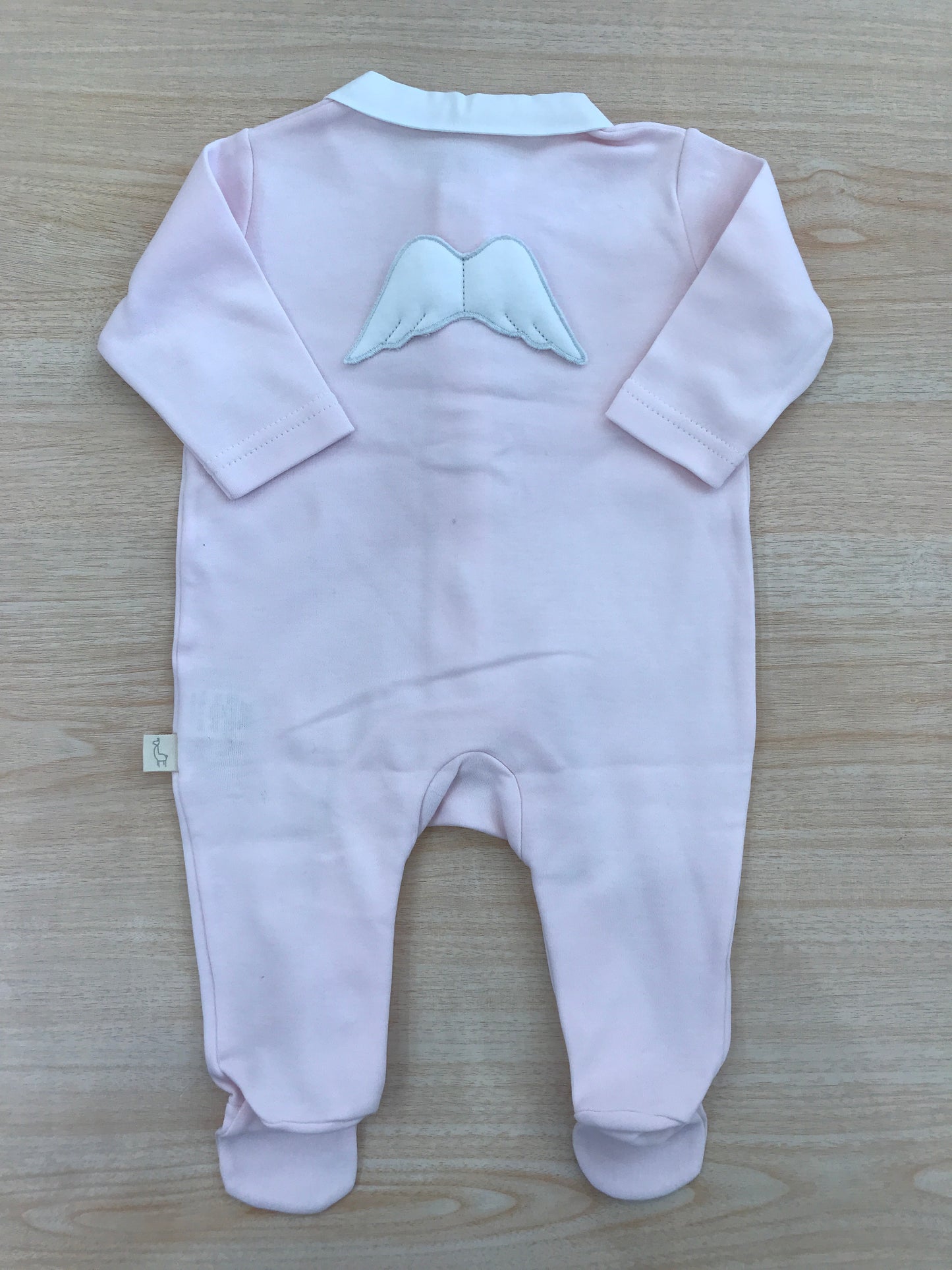 Tutina Baby Gi in cotone manica lunga gamba lunga con piedini con colletto bianco e sul retro ali bianche