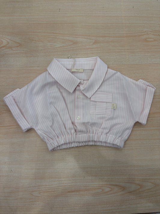 Camicia Baby Gi in cotone mezza manica bianca e rosa a sbuffo