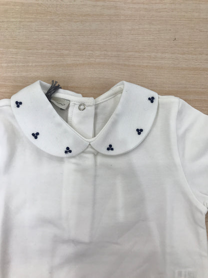Body Jo Milano mezza manica in cotone con collo tondo con ricami blu