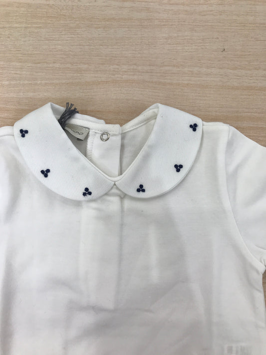 Body Jo Milano mezza manica in cotone con collo tondo con ricami blu