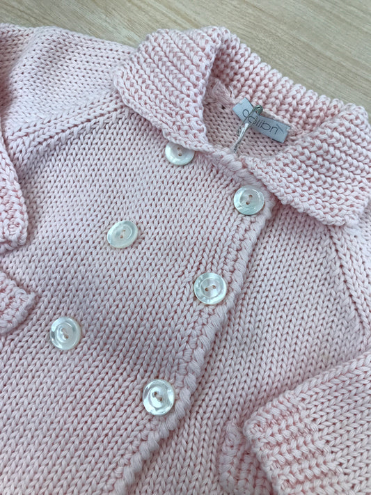Cappotto Colibrì in filo rosa scuro doppio petto con bottoncini sul davanti e martin gala sul retro