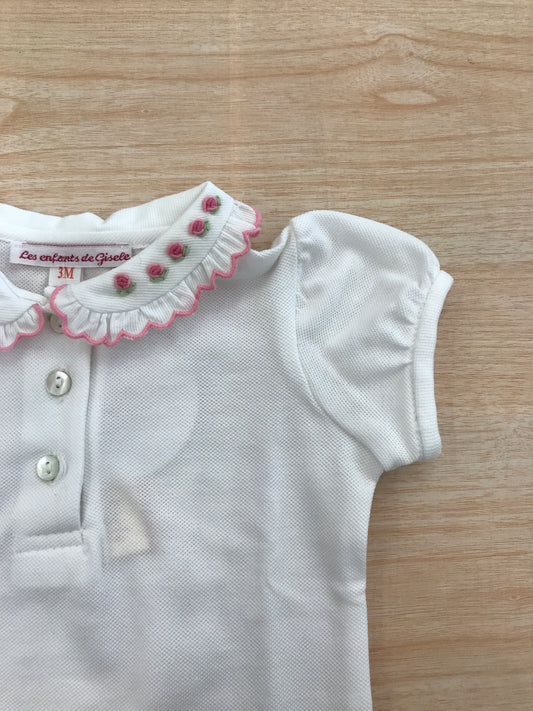 T-Shirt Les Enfants De Gisele in cotone mezza manica a sbuffo con collo rifinito in orsa smerlato con piccole rose ricamate a mano
