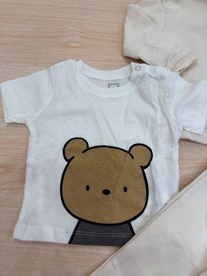 Tuta AVentiQuattrore in cotone beige tre pezzi t-shirt felpina e pantalone lungo con sacca abbinata decorato da orsetti