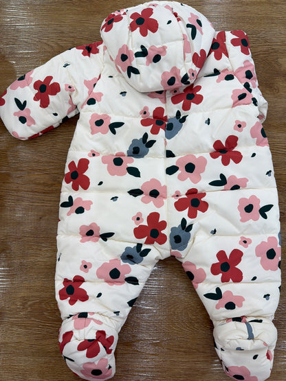 Eskimo Petit Bateau intero impermeabile imbottino con chiusura trasversale con cappuccio e decorato da fiorellini