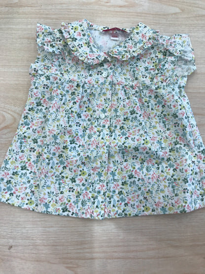 Camicia Les Enfants de Gisele in cotone smanicata con rusche a fiori colorati con bottoni sul davanti