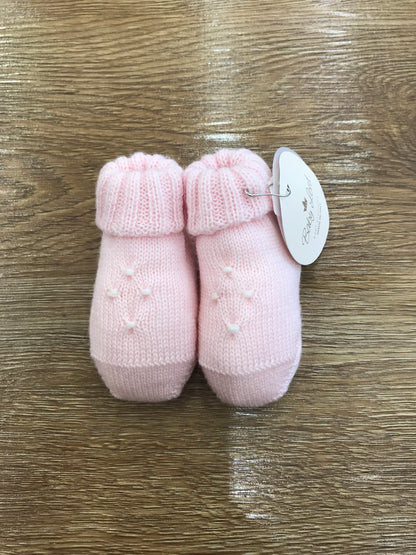 Babbucce Baby Lord in lana rosa con punto smock panna