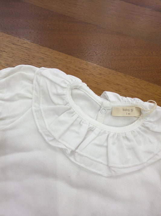 Body Baby Gi in cotone mezza manica con collo con rusche bianca