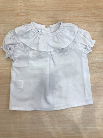 Camicia Fofettes in cotone mezza manica a sbuffo con collo con rusche rifinita con merletto