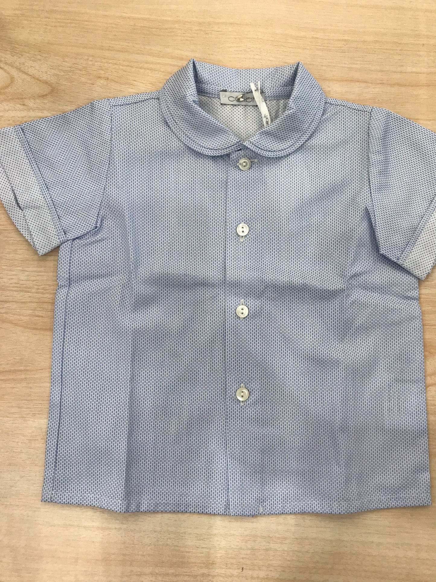 Camicia Colibrì in cotone mezza manica celeste con pois