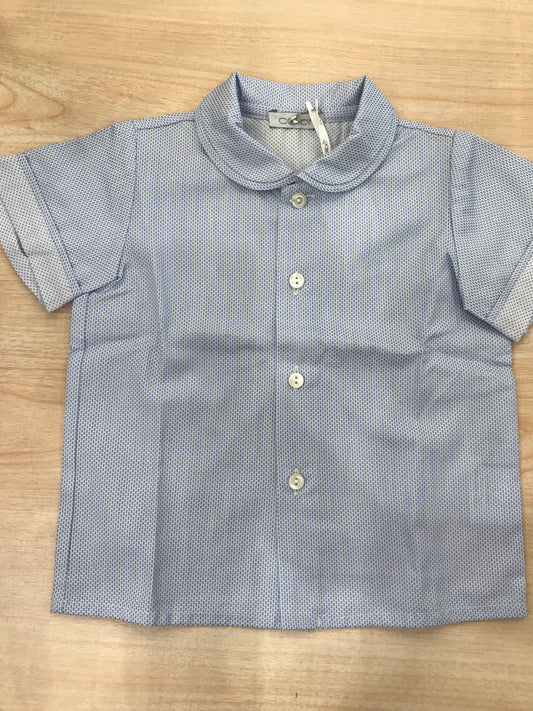 Camicia Colibrì in cotone mezza manica celeste con pois