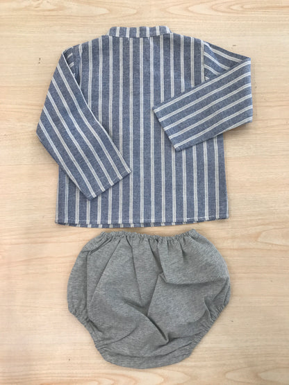 Completo Paloma De La O camicia manica lunga a righe con culotte grigia
