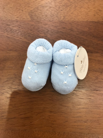 Babbucce Baby Lord in filo celeste con lavorazione di punto smock bianco