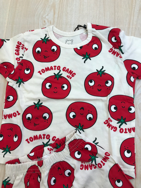 Completo Aventiquattrore in cotone due pezzi con pomodori rossi su tutt'esso