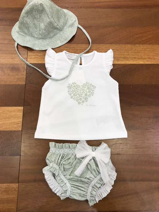 T-Shirt Costume Cappello Paz Rodriguez in cotone con dettagli a fiorellini bianchi e verdi