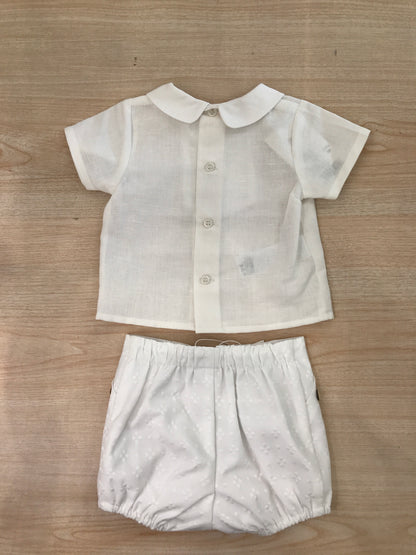 Completo Paz Rodriguez in cotone camicia mezza manica con lavorazione sul petto pantalone corto bianco
