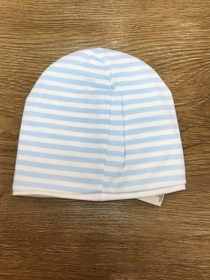 Cappello Nanan in cotone a righe bianche e celesti con piccolo orsetto