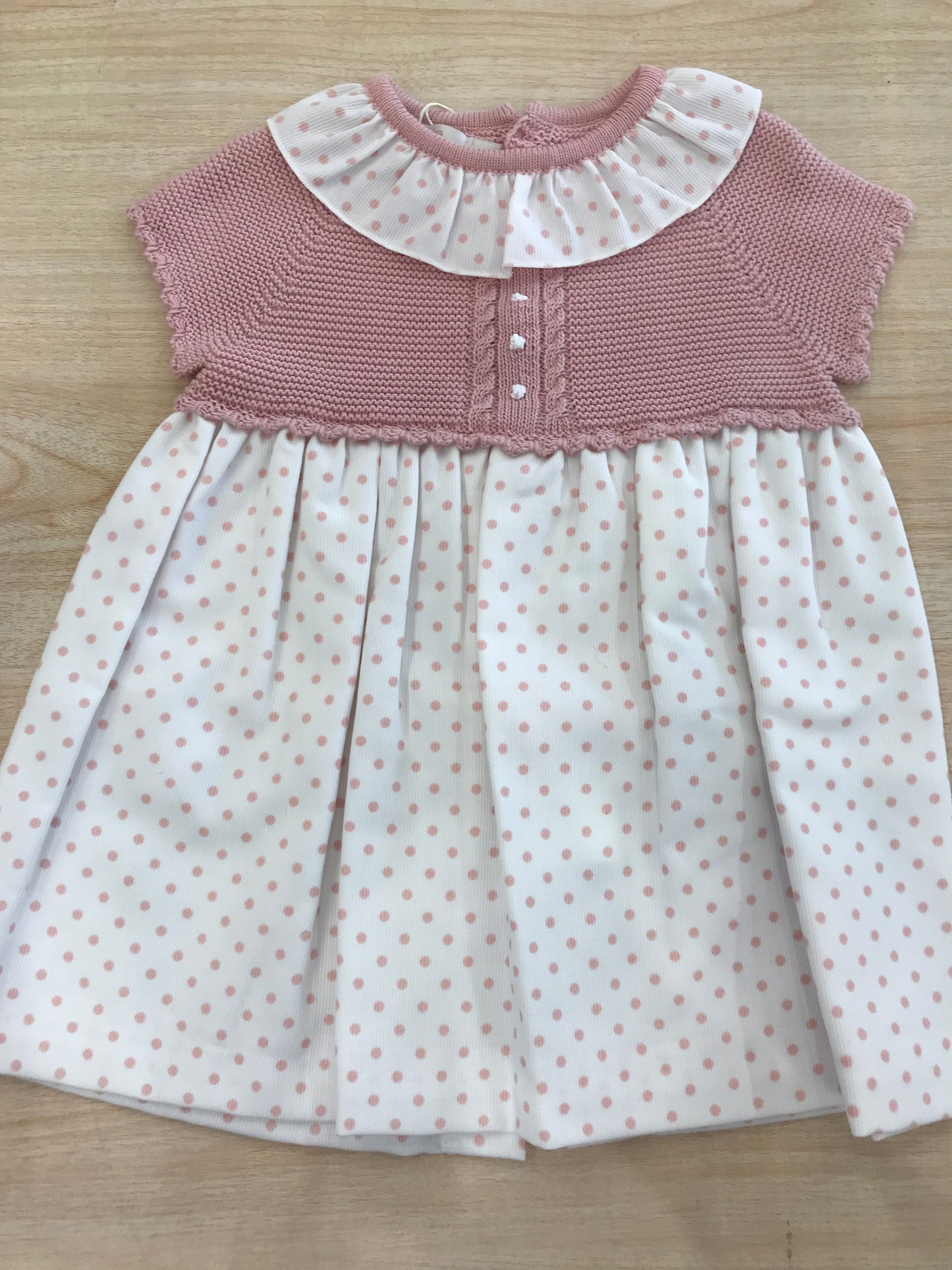Abito PCS mezza manica a pois rosa con collo con rusche