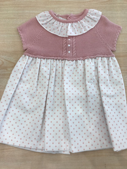 Abito PCS mezza manica a pois rosa con collo con rusche