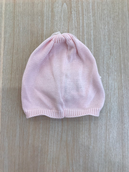 Cappello Bebè di Almy in filo rosa con lavorazione di trecce e pizzo