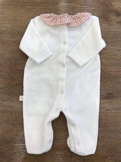 Tutina Baby Gi in ciniglia panna con rusche e orsetto a quadretti
