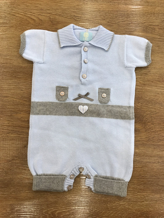 Pagliaccetto Floc Baby in filo celeste con rifiniture in grigio