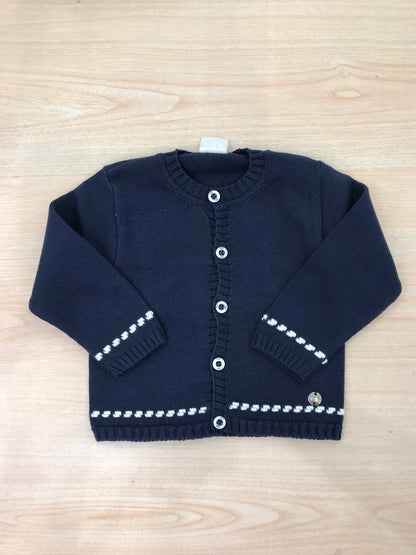 Cardigan Paz Rodriguez in filo blu scuro con rifiniture bianche e piccoli bottoncini