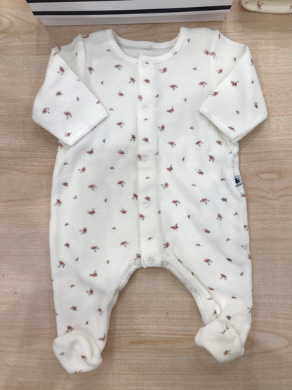 Set Petit Bateau in ciniglia bianco con fiorellini tutina intera con cappellino