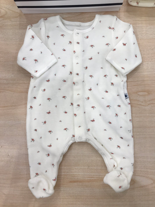Set Petit Bateau in ciniglia bianco con fiorellini tutina intera con cappellino