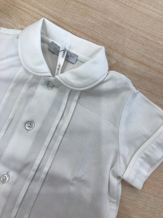 Camicia Colibrì mezza manica bianca con pieghe sul davanti colletto tondo rifinito in piquet
