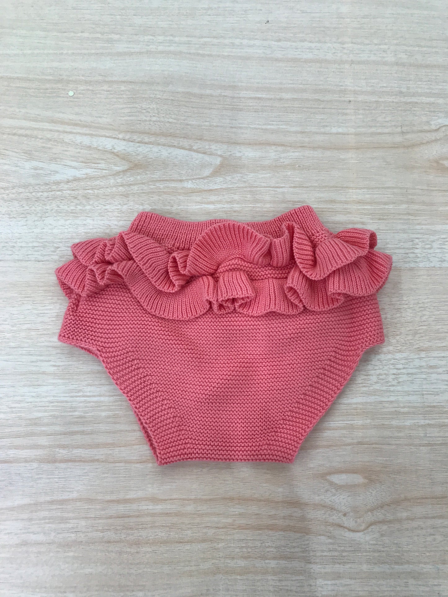 Culotte PCS in filo corallo con rusche laterali e sul retro con bottoncini marroni sul davanti
